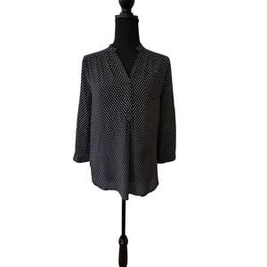Market & Spruce Navy Polka Dot Button Front Blouse Size M